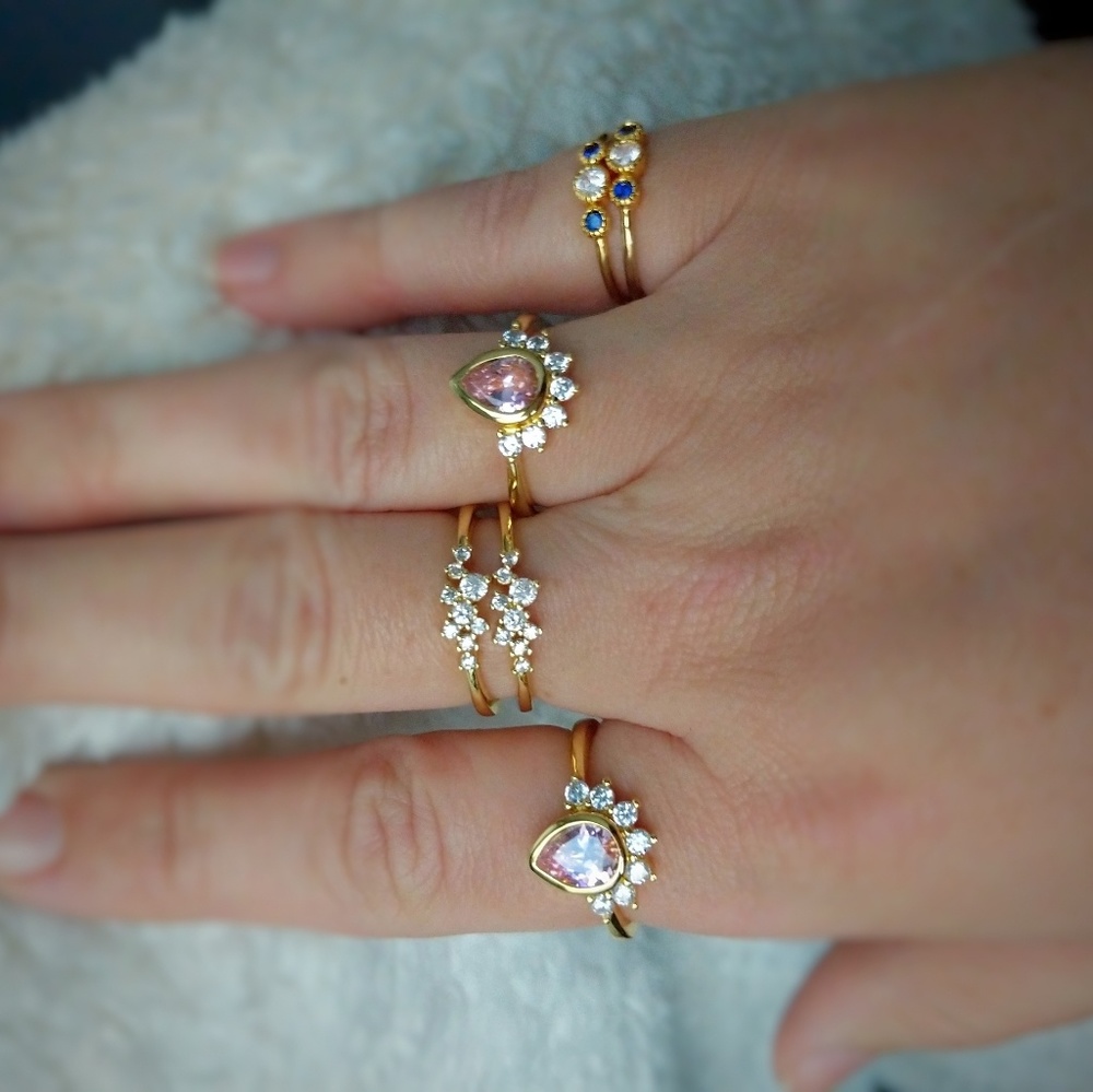 14k Pink Champagne Teardrop, half Sunburst dainty - Picture 4 of 8